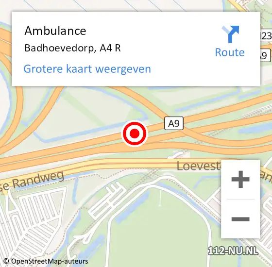 Locatie op kaart van de 112 melding: Ambulance Badhoevedorp, A4 R op 31 oktober 2017 17:57