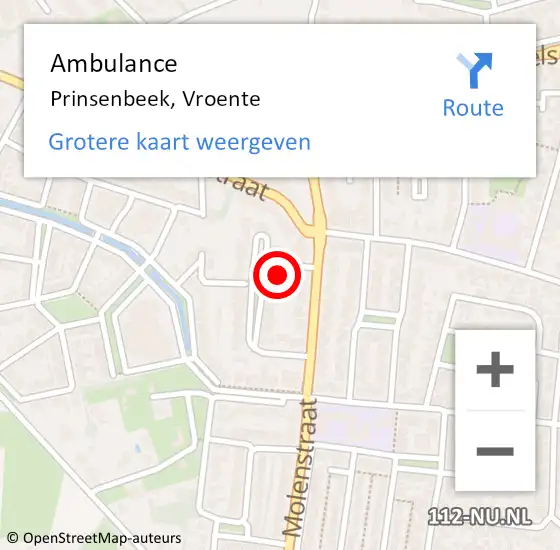 Locatie op kaart van de 112 melding: Ambulance Prinsenbeek, Vroente op 31 oktober 2017 20:27