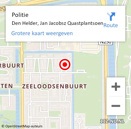 Locatie op kaart van de 112 melding: Politie Den Helder, Jan Jacobsz Quastplantsoen op 31 oktober 2017 20:37