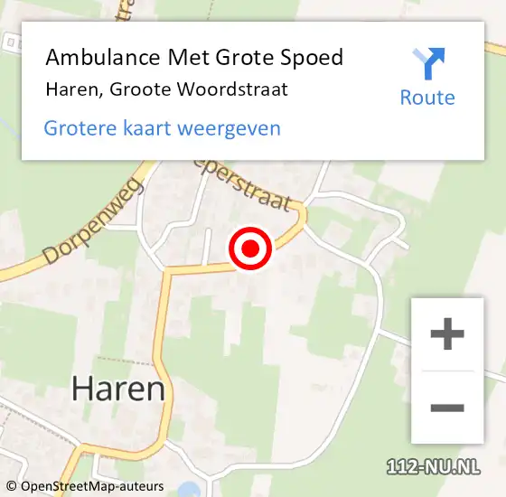 Locatie op kaart van de 112 melding: Ambulance Met Grote Spoed Naar Haren, Groote Woordstraat op 31 oktober 2017 21:06