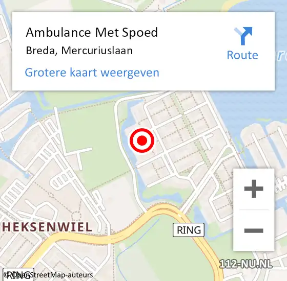 Locatie op kaart van de 112 melding: Ambulance Met Spoed Naar Breda, Mercuriuslaan op 31 oktober 2017 22:32