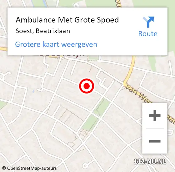 Locatie op kaart van de 112 melding: Ambulance Met Grote Spoed Naar Soest, Beatrixlaan op 1 november 2017 00:35