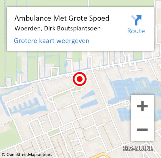 Locatie op kaart van de 112 melding: Ambulance Met Grote Spoed Naar Woerden, Dirk Boutsplantsoen op 1 november 2017 01:50