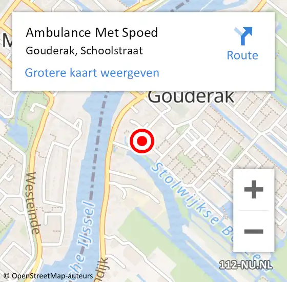 Locatie op kaart van de 112 melding: Ambulance Met Spoed Naar Gouderak, Schoolstraat op 1 november 2017 06:53