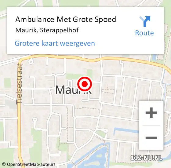 Locatie op kaart van de 112 melding: Ambulance Met Grote Spoed Naar Maurik, Sterappelhof op 1 november 2017 07:18