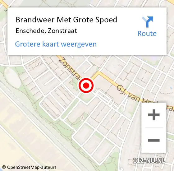 Locatie op kaart van de 112 melding: Brandweer Met Grote Spoed Naar Enschede, Zonstraat op 1 november 2017 07:50