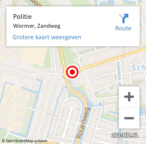 Locatie op kaart van de 112 melding: Politie Wormer, Zandweg op 1 november 2017 08:06