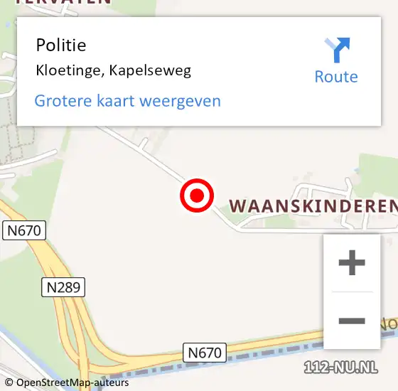 Locatie op kaart van de 112 melding: Politie Kloetinge, Kapelseweg op 1 november 2017 08:32