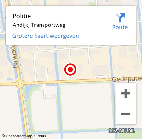Locatie op kaart van de 112 melding: Politie Andijk, Transportweg op 1 november 2017 08:57