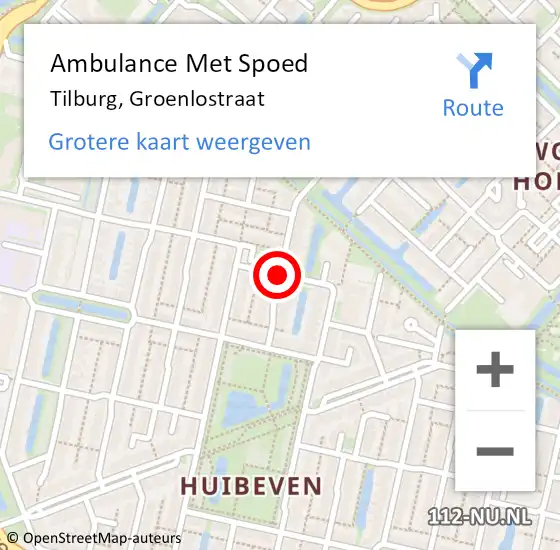 Locatie op kaart van de 112 melding: Ambulance Met Spoed Naar Tilburg, Groenlostraat op 1 november 2017 09:43