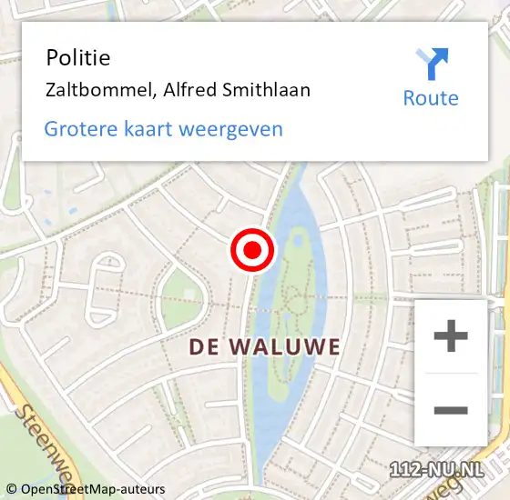 Locatie op kaart van de 112 melding: Politie Zaltbommel, Alfred Smithlaan op 1 november 2017 10:03