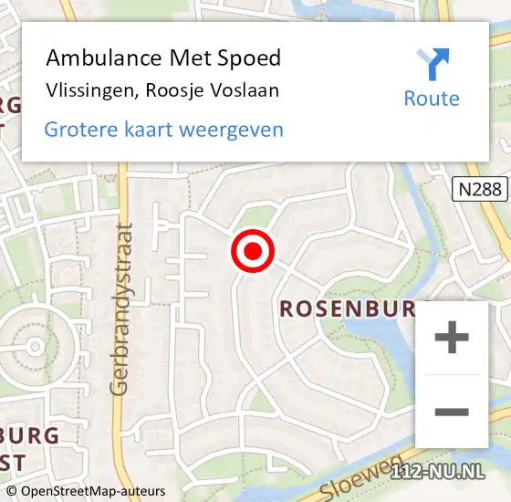 Locatie op kaart van de 112 melding: Ambulance Met Spoed Naar Vlissingen, Roosje Voslaan op 1 november 2017 10:12