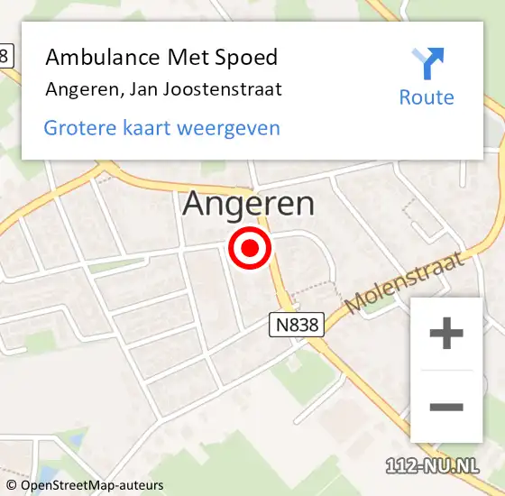 Locatie op kaart van de 112 melding: Ambulance Met Spoed Naar Angeren, Jan Joostenstraat op 1 november 2017 10:14