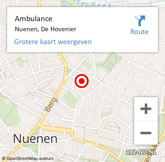 Locatie op kaart van de 112 melding: Ambulance Nuenen, De Hovenier op 1 november 2017 10:24