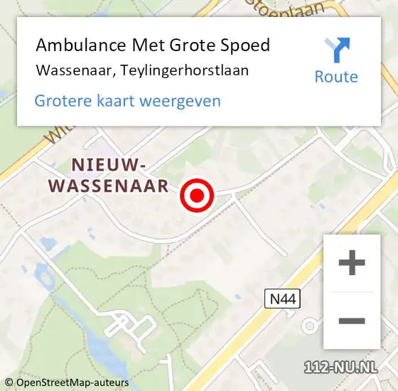 Locatie op kaart van de 112 melding: Ambulance Met Grote Spoed Naar Wassenaar, Teylingerhorstlaan op 1 november 2017 10:49
