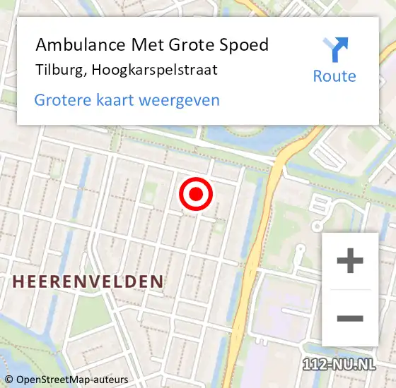 Locatie op kaart van de 112 melding: Ambulance Met Grote Spoed Naar Tilburg, Hoogkarspelstraat op 1 november 2017 12:37