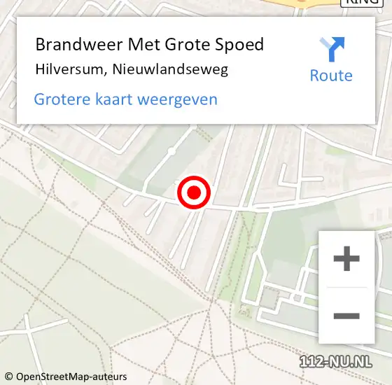 Locatie op kaart van de 112 melding: Brandweer Met Grote Spoed Naar Hilversum, Nieuwlandseweg op 1 november 2017 13:15