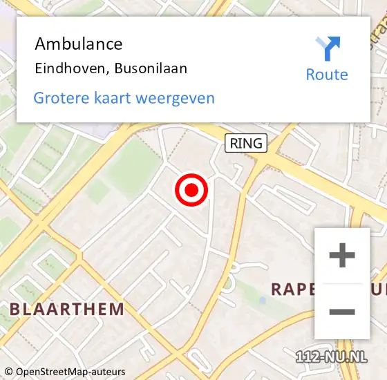 Locatie op kaart van de 112 melding: Ambulance Eindhoven, Busonilaan op 1 november 2017 13:24