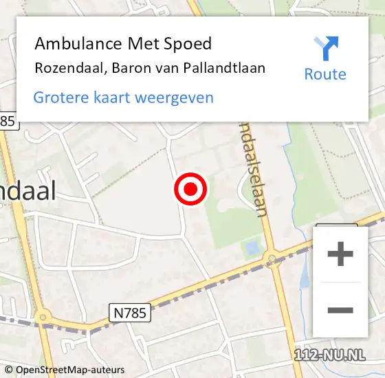 Locatie op kaart van de 112 melding: Ambulance Met Spoed Naar Rozendaal, Baron van Pallandtlaan op 1 november 2017 13:40