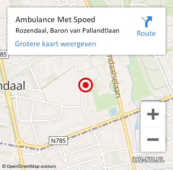Locatie op kaart van de 112 melding: Ambulance Met Spoed Naar Rozendaal, Baron van Pallandtlaan op 1 november 2017 13:41