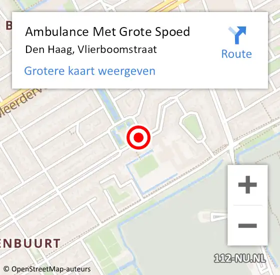Locatie op kaart van de 112 melding: Ambulance Met Grote Spoed Naar Den Haag, Vlierboomstraat op 1 november 2017 14:45