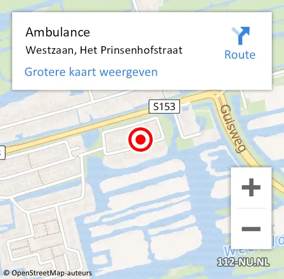 Locatie op kaart van de 112 melding: Ambulance Westzaan, Het Prinsenhofstraat op 1 november 2017 15:44