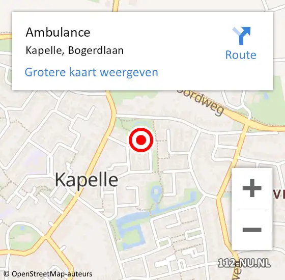 Locatie op kaart van de 112 melding: Ambulance Kapelle, Bogerdlaan op 1 november 2017 16:02