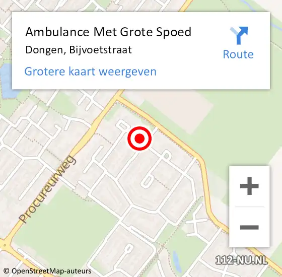 Locatie op kaart van de 112 melding: Ambulance Met Grote Spoed Naar Dongen, Bijvoetstraat op 1 november 2017 16:41