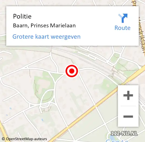 Locatie op kaart van de 112 melding: Politie Baarn, Prinses Marielaan op 1 november 2017 16:49