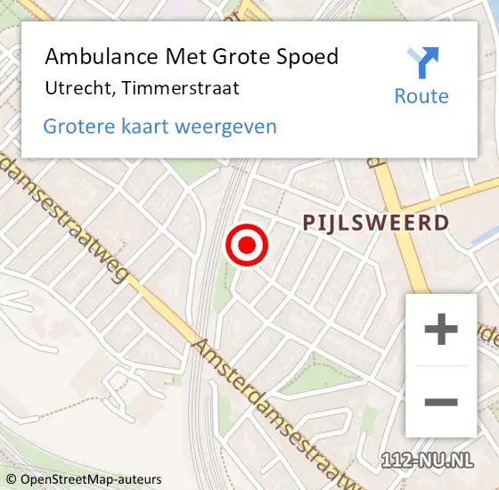 Locatie op kaart van de 112 melding: Ambulance Met Grote Spoed Naar Utrecht, Timmerstraat op 1 november 2017 17:01