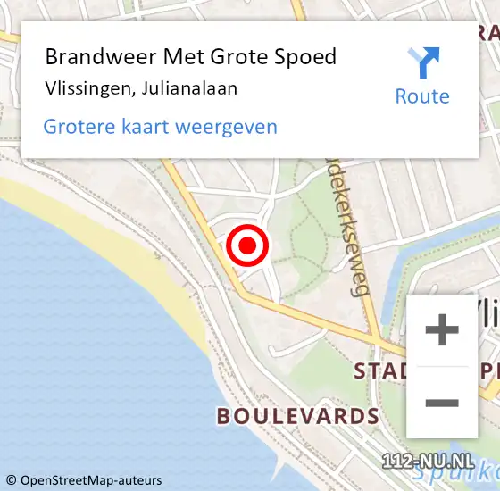 Locatie op kaart van de 112 melding: Brandweer Met Grote Spoed Naar Vlissingen, Julianalaan op 1 november 2017 18:31