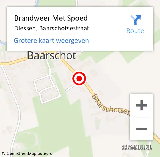 Locatie op kaart van de 112 melding: Brandweer Met Spoed Naar Diessen, Baarschotsestraat op 1 november 2017 19:31