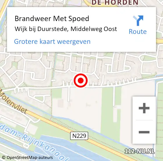 Locatie op kaart van de 112 melding: Brandweer Met Spoed Naar Wijk bij Duurstede, Middelweg Oost op 1 november 2017 22:06