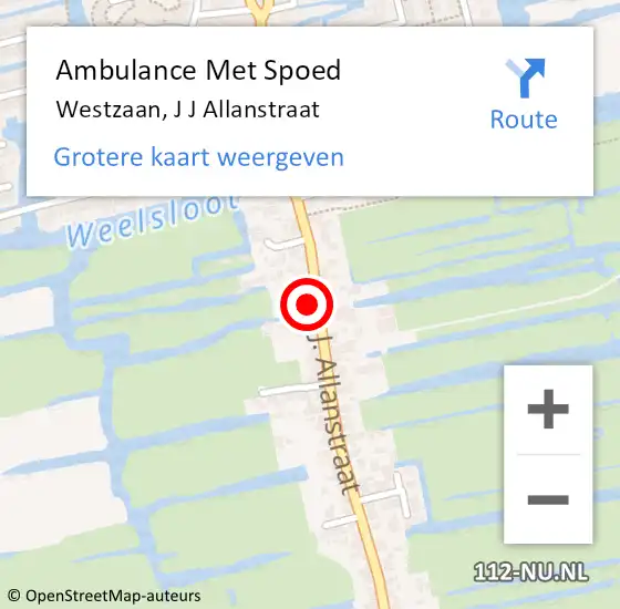 Locatie op kaart van de 112 melding: Ambulance Met Spoed Naar Westzaan, J J Allanstraat op 2 november 2017 01:09