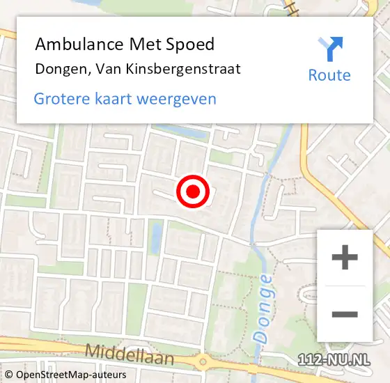 Locatie op kaart van de 112 melding: Ambulance Met Spoed Naar Dongen, Van Kinsbergenstraat op 2 november 2017 04:54