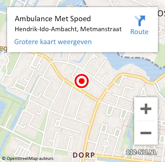 Locatie op kaart van de 112 melding: Ambulance Met Spoed Naar Hendrik-Ido-Ambacht, Metmanstraat op 5 februari 2014 20:21