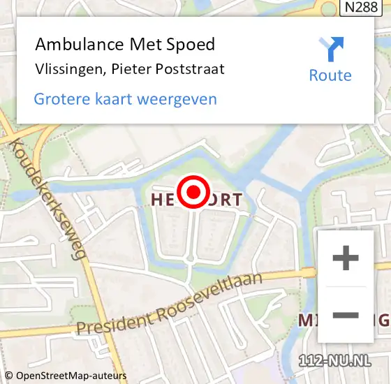 Locatie op kaart van de 112 melding: Ambulance Met Spoed Naar Vlissingen, Pieter Poststraat op 2 november 2017 08:25