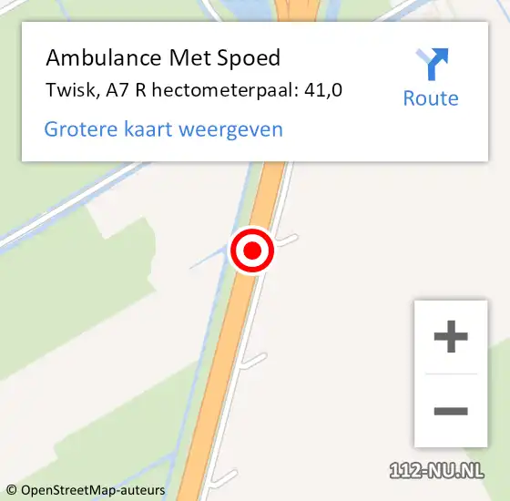 Locatie op kaart van de 112 melding: Ambulance Met Spoed Naar Twisk, A7 R hectometerpaal: 41,0 op 2 november 2017 08:52