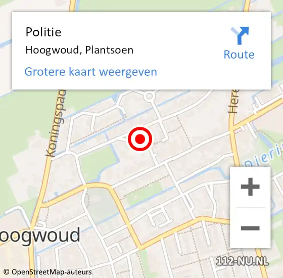 Locatie op kaart van de 112 melding: Politie Hoogwoud, Plantsoen op 2 november 2017 09:02