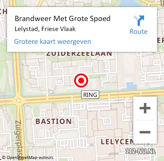 Locatie op kaart van de 112 melding: Brandweer Met Grote Spoed Naar Lelystad, Friese Vlaak op 2 november 2017 09:24