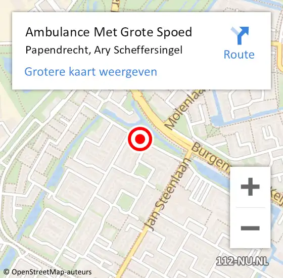 Locatie op kaart van de 112 melding: Ambulance Met Grote Spoed Naar Papendrecht, Ary Scheffersingel op 2 november 2017 09:42