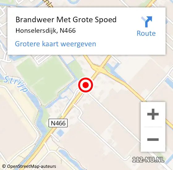 Locatie op kaart van de 112 melding: Brandweer Met Grote Spoed Naar Honselersdijk, N466 op 2 november 2017 09:51