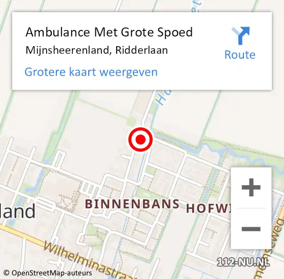 Locatie op kaart van de 112 melding: Ambulance Met Grote Spoed Naar Mijnsheerenland, Ridderlaan op 2 november 2017 11:01