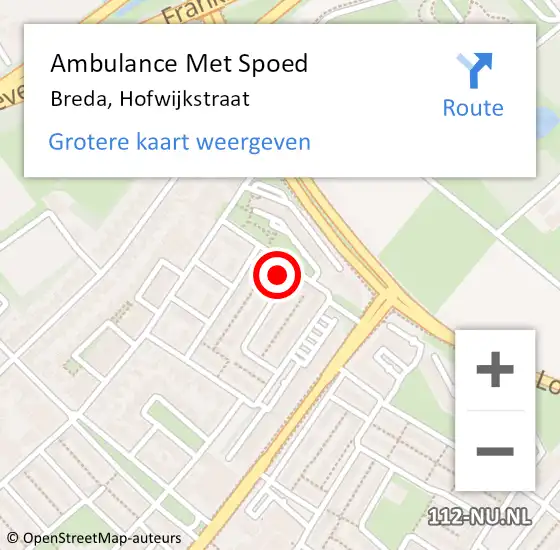 Locatie op kaart van de 112 melding: Ambulance Met Spoed Naar Breda, Hofwijkstraat op 2 november 2017 11:35