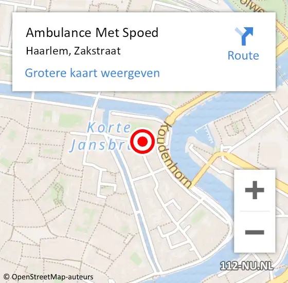 Locatie op kaart van de 112 melding: Ambulance Met Spoed Naar Haarlem, Zakstraat op 2 november 2017 12:10