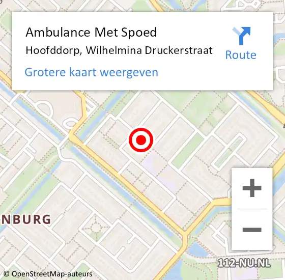 Locatie op kaart van de 112 melding: Ambulance Met Spoed Naar Hoofddorp, Wilhelmina Druckerstraat op 2 november 2017 12:10