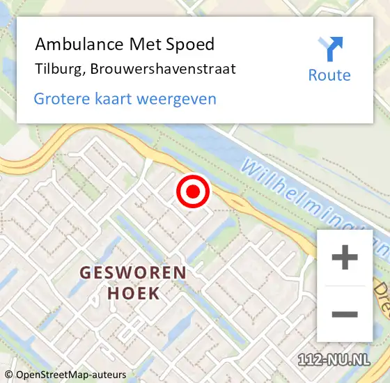 Locatie op kaart van de 112 melding: Ambulance Met Spoed Naar Tilburg, Brouwershavenstraat op 2 november 2017 15:00