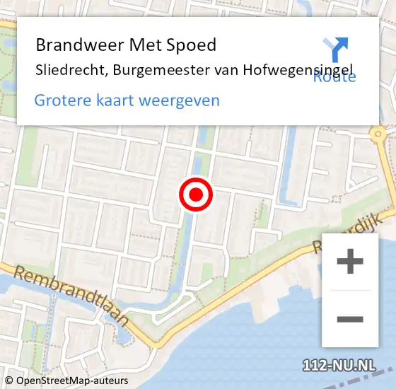 Locatie op kaart van de 112 melding: Brandweer Met Spoed Naar Sliedrecht, Burgemeester van Hofwegensingel op 2 november 2017 16:01