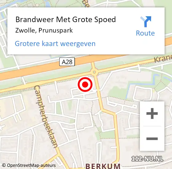 Locatie op kaart van de 112 melding: Brandweer Met Grote Spoed Naar Zwolle, Prunuspark op 2 november 2017 16:42