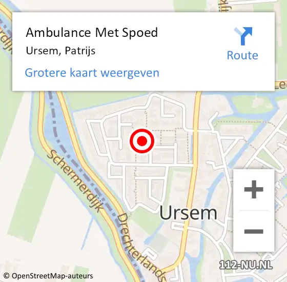 Locatie op kaart van de 112 melding: Ambulance Met Spoed Naar Ursem, Patrijs op 2 november 2017 17:03